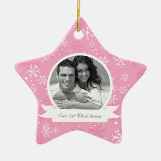 Foto roze Snowflakes Keramisch Ornament (Voorkant)