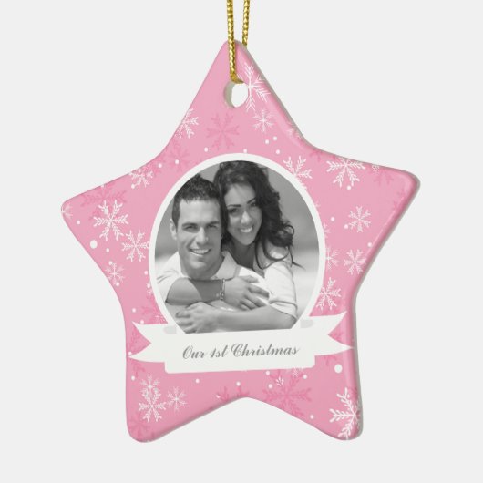 Foto roze Snowflakes Keramisch Ornament (Links)