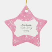 Foto roze Snowflakes Keramisch Ornament (Achterkant)