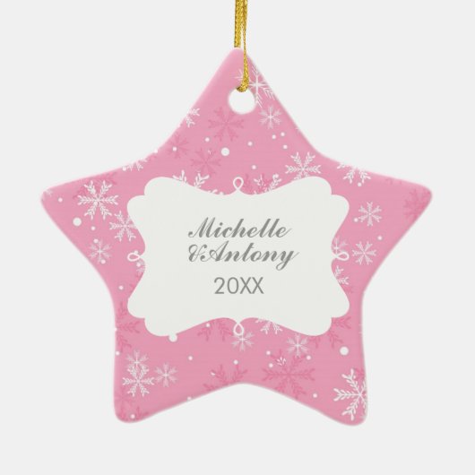 Foto roze Snowflakes Keramisch Ornament (Achterkant)
