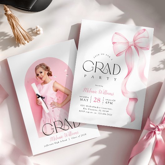 Foto Roze Strik Afstudeerfeest Kaart