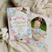 Foto Roze strik Alice Onederland 1e verjaardag Kaart