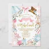 Foto Roze strik Alice Onederland 1e verjaardag Kaart (Voorkant)