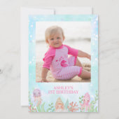 Foto Roze Walvis Onder het Zee 1e Verjaardag Kaart (Achterkant)