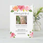 Foto roze waterverf floral Life Kaart (Staand voorkant)