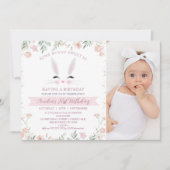 Foto Roze Wildflowers Some Bunny 1st Birthday Kaart (Voorkant)