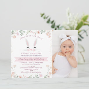 Foto Roze Wildflowers Some Bunny 1st Birthday Kaart