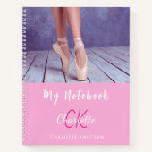 Foto roze wit monogram naam notitieboek (Voorkant)