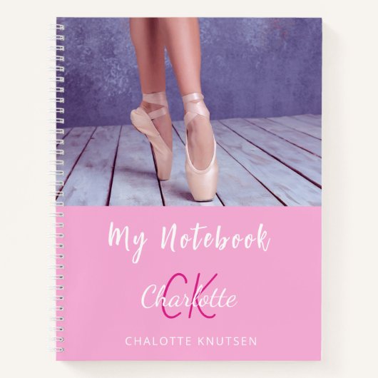Foto roze wit monogram naam notitieboek (Voorkant)