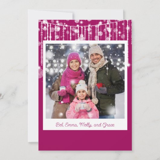 Foto Roze Wit String Lights Kerst Kaart (Achterkant)