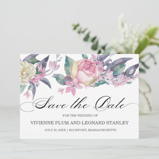 Foto Roze Witte Roos Bloemen Uitnodiging Tot Opsla (Staand voorkant)