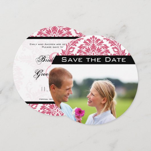 Foto Roze Yarrow Damask Save the Date Kaart (Voorkant / Achterkant)