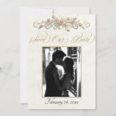 Foto, Rozen & Monogram - Crème Save The Date (Voorkant)