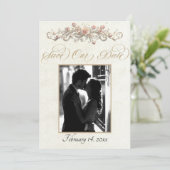 Foto, Rozen & Monogram - Crème Save The Date (Staand voorkant)