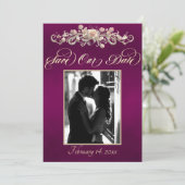 Foto, Rozen & Monogram - Plum Save The Date (Staand voorkant)