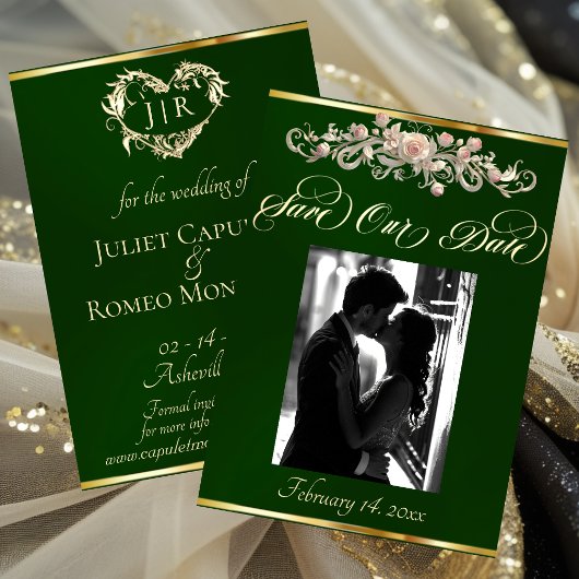 Foto, Rozen & Monogram - Smaragd Save The Date