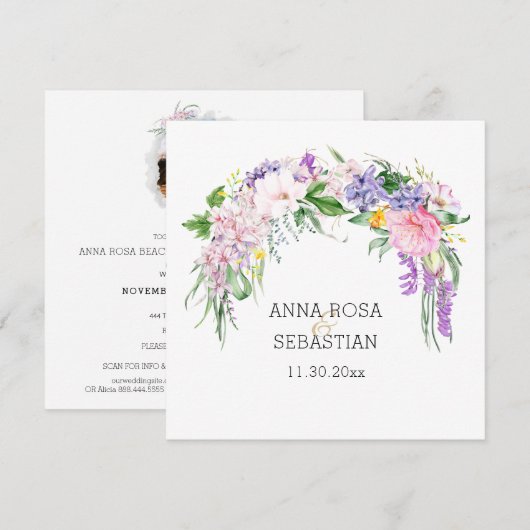 *~* FOTO RSVP Bloemen AR12 QR Huwelijk Kaart (Voorkant / Achterkant)