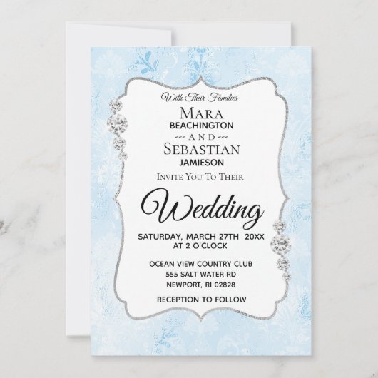 *~* Foto + RSVP + QR Diamond Damask Wedding Invit Kaart (Voorkant)