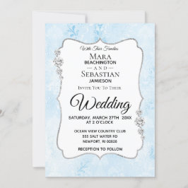 *~* Foto + RSVP + QR Diamond Damask Wedding Invit Kaart