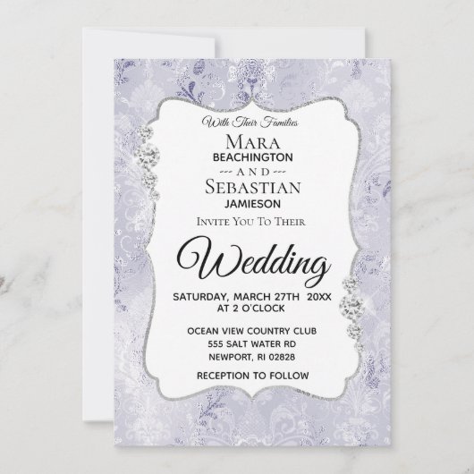 *~* Foto + RSVP + QR Diamond Damask Wedding Kaart (Voorkant)