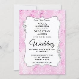 *~* Foto - RSVP - QR Diamond Damask Wedding Kaart