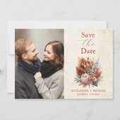 Foto Rust Terracotta Flowers Verbrande Oranje Herf Save The Date (Voorkant)