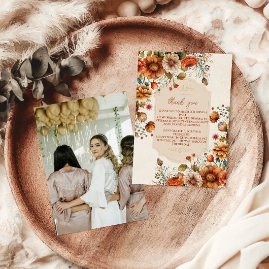 Foto Rust Terracotta Flowers Vrijgezellenfeest Bedankkaart