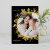 Foto Rustic Black and Gold Pinecones Folie Feestdagenkaart (Staand Voorkant)