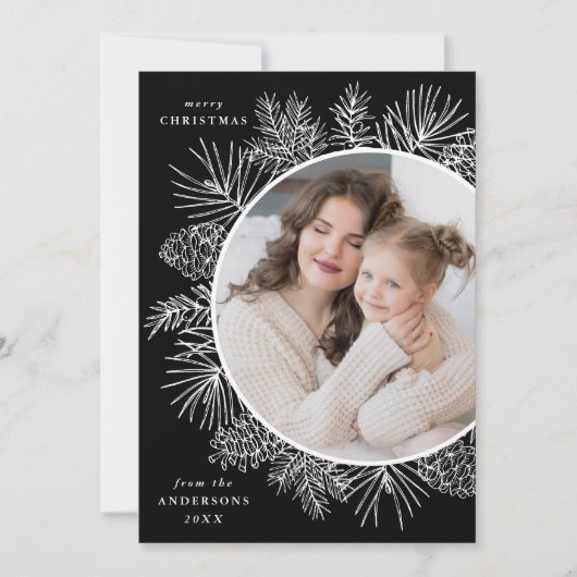 Foto Rustic Black and White Pinecones Feestdagenkaart (Voorkant)