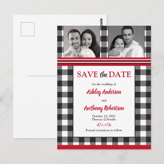Foto Rustic Buffalo Pset Wedding Save Date Briefkaart (Voorkant / Achterkant)