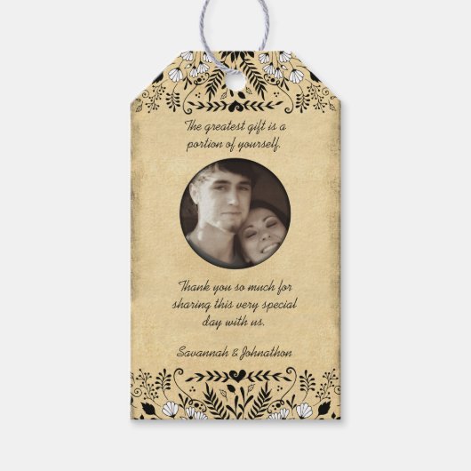 Foto Rustic Floral Wedding Bedankt Cadeaulabel (Voorkant)