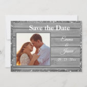 Foto Rustic Gray Glitter Wood Grain Typografie Save The Date (Voorkant)