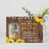 Foto Rustic Jar Birthday Party Wood Sunflower Kaart (Staand voorkant)