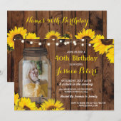 Foto Rustic Jar Birthday Party Wood Sunflower Kaart (Voorkant / Achterkant)