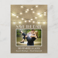 Foto Rustic Lights Burlap Save the Date Briefkaart