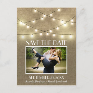 Foto Rustic Lights Burlap Save the Date Briefkaart