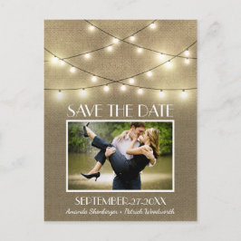 Foto Rustic Lights Burlap Save the Date Briefkaart