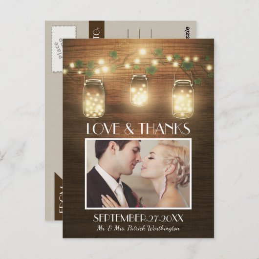 Foto Rustic Mason Jar Dank u kaarten Briefkaarten (Voorkant / Achterkant)