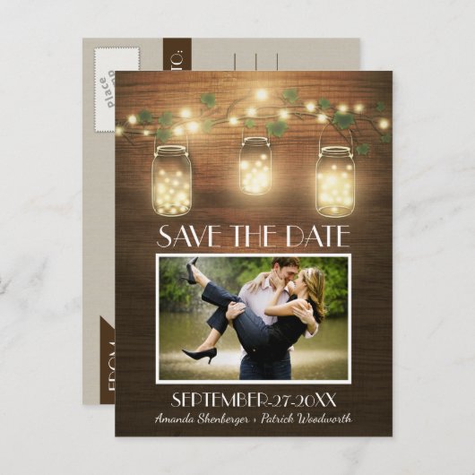 Foto Rustic Mason Jar Save the Date Briefkaarten (Voorkant / Achterkant)