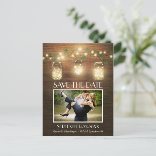 Foto Rustic Mason Jar Save the Date Briefkaarten (Staand voorkant)