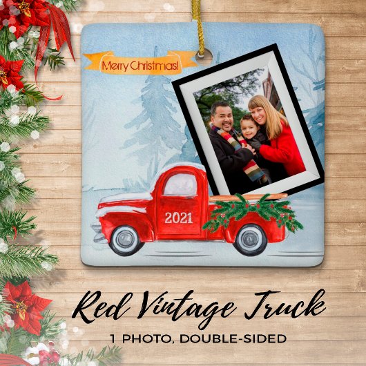 Foto Rustic Red-kersttruck uniek Keramisch Ornament