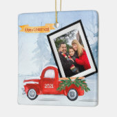 Foto Rustic Red-kersttruck uniek Keramisch Ornament (Links)