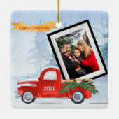 Foto Rustic Red-kersttruck uniek Keramisch Ornament (Achterkant)