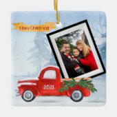 Foto Rustic Red-kersttruck uniek Keramisch Ornament (Voorkant)