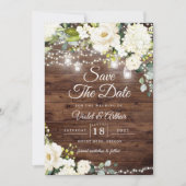 Foto Rustic String Lights Wedding Save The Date Kaart (Voorkant)
