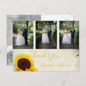 Foto Rustic Sunflower Elegant Wedding Dank je Briefkaart (Voorkant / Achterkant)