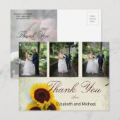 Foto Rustic Sunflower Elegant Wedding Dank je Briefkaart (Voorkant / Achterkant)