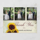 Foto Rustic Sunflower Elegant Wedding Dank je Briefkaart (Voorkant)