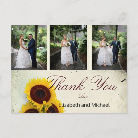 Foto Rustic Sunflower Elegant Wedding Dank je Briefkaart (Voorkant)