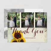 Foto Rustic Sunflower Modern Wedding Dank je Briefkaart (Voorkant / Achterkant)